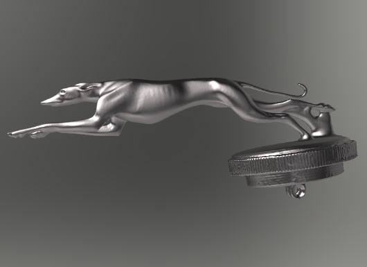 Scan of the 1931 Lincoln greyhound ornament